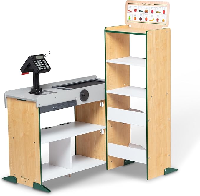 Melissa & Doug, Fresh Mart Pretend Grocery Store, Kids Cash Register with Scanner, Shelves, & Conveyor Belt, Kids Toys for Girls & Boys