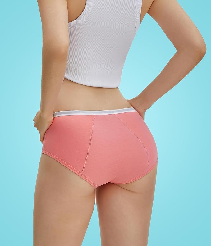 YESWEL Teen Girls Period Underwear, Menstrual Leak-Proof Heavy Flow Absorbency Washable Protective Cotton Panties 4 Pack