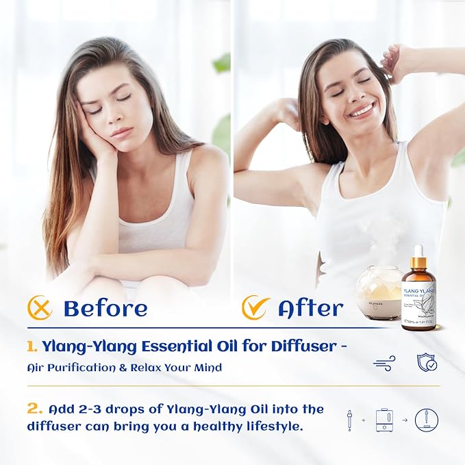 HIQILI Ylang-Ylang Essential Oil for Diffuser, Aromatherapy, Perfumes | Long-Lasting Scent to Keeping Your Space Fresh Makes Body Feel Calm and Relaxedand and Used for DIY - 30ml / 1.01 fl oz