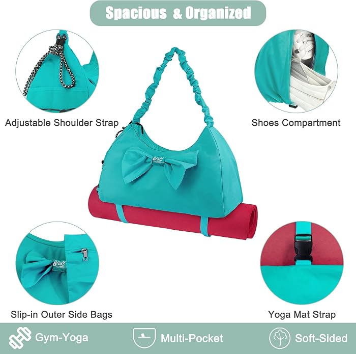 WOLT Gym Bag For Women, Yoga Mat Bag with Shoes Compartment, Wet Pocket and Water Bottle Pocket