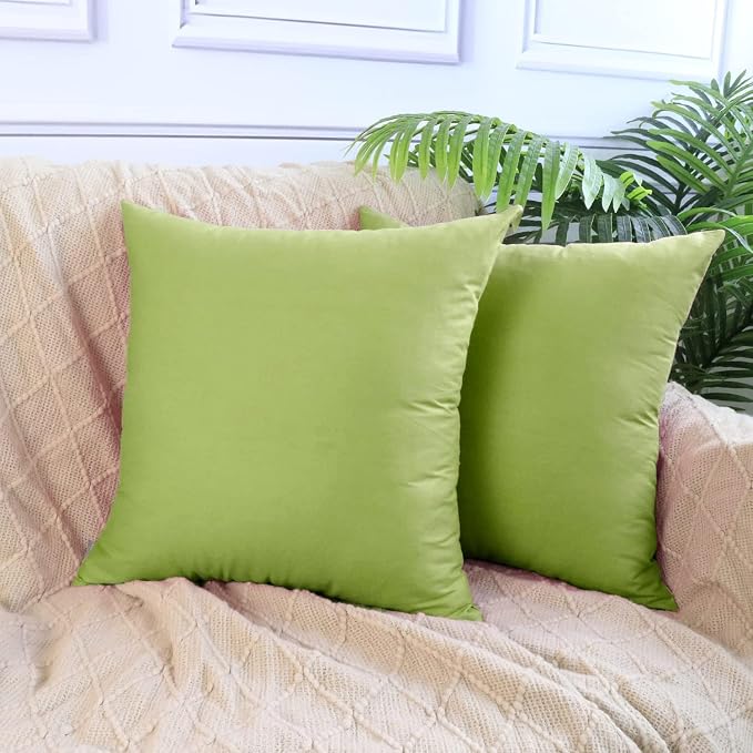 Thmyo 4-Pack 100% Cotton Comfortable Solid Decorative Throw Pillow Case, Square Cushion Cover Pillowcase Sublimation Blank Pillow Covers DIY Throw Pillowcase for Couch(18x18 inch/ 45x45cm, Green 2)