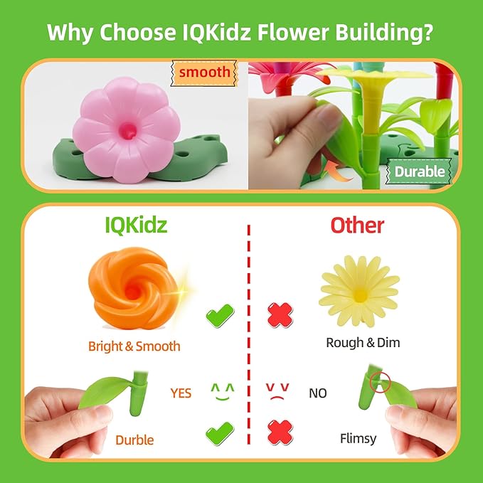3-6 Years Old Toddler Toys - Flower Garden Building Toy with Insect Pegs, Educational Activity Gifts for Girls Preschool-Kindergarten, 153Pcs STEM Stacking Pretend Play Set