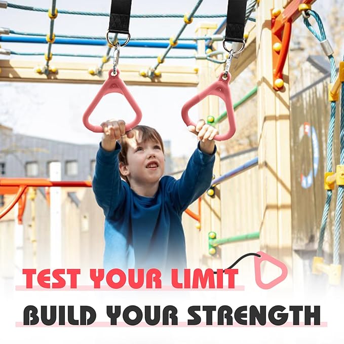 LadyRosian Trapeze Bar Swing Monkey Bars Hanging Ninja Rings Warrior Slackline Obstacle Course Kits for Kid Playground Equipment Accessories (Pink)