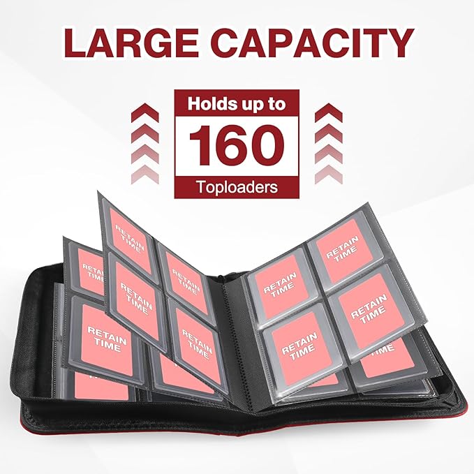 Toploader Binder, Holds 160 Toploaders, 100 Toploaders INCLUDED, 4-Pocket PU Cover Top Loader Binder for 3" x 4" Rigid Toploader, Ringless Double-Sided Toploader Card Binder for TCG, Sport Cards