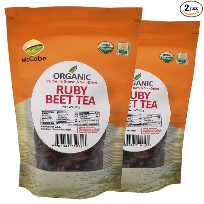 McCabe Organic Sun-Dried Ruby Beet Tea - Organic Beet Root Tea 80g (Pack of 2) | Rich with Fiber & Minerals | USDA and CCOF Certified | Product of USA