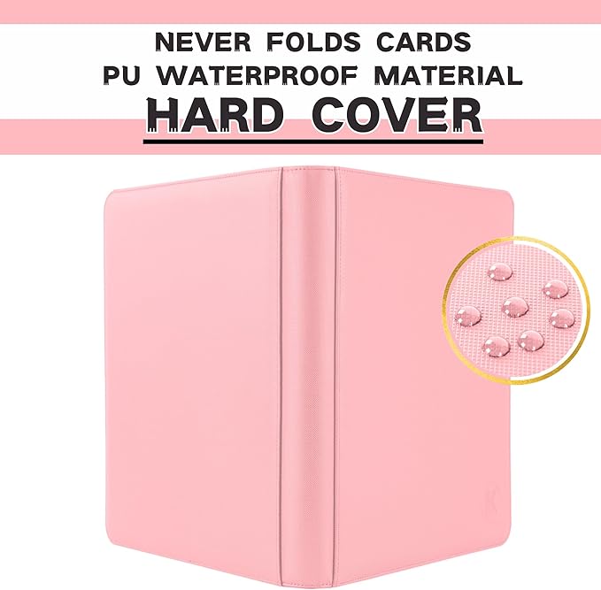 Top loader Binder, Holds 128+ Toploaders, 4 Pocket Top Loader Card Storage Case, Double-Sided Pockets for trading card in 3 x 4'' Toploaders（Pink）