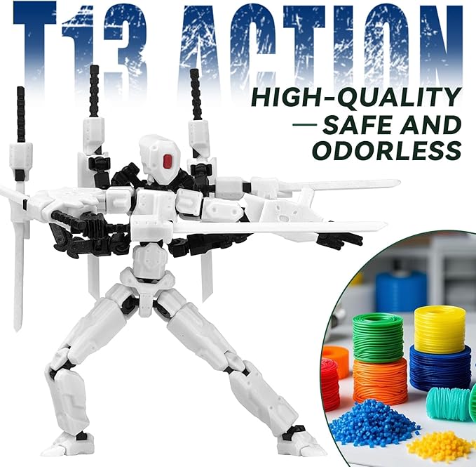 (Assembly Completed) 8 inch T13 Action Figure Set,T 13 Action Figure Multi-Articular Mobile Robot Nova T-13,Desktop Decorations for Game Lovers Toys (White)