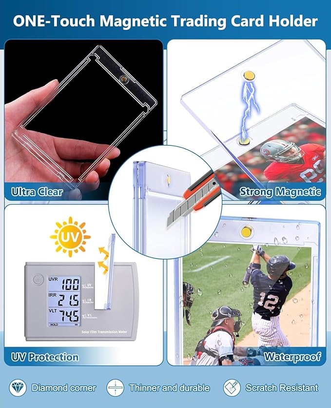25ct Magnetic Card Holders: 35 pt Magnetic Cards Case for Trading Cards, U-V Protection Hard Plastic Card Protectors for Sports, Baseball, Game, Standard Display