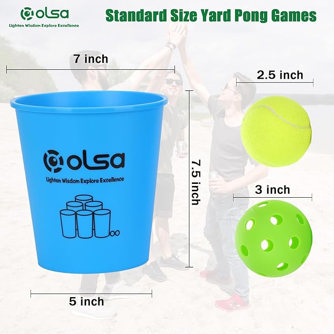 Olsa Giant Yard Pong Backyard Games, Outdoor Games for Kids Adults, Giant Family Lawn Game with 12 Buckets, Balls, Carrying Bag-Party Game for Beach Camping Outdoor Party(Blue)