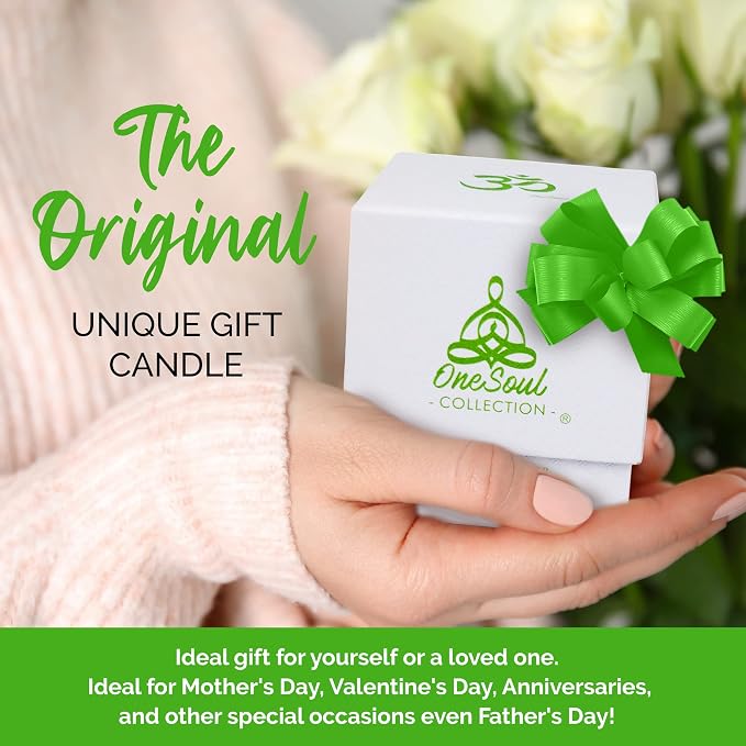 White Tea Ginger Aromatherapy Scented Candles, Luxury Spa Lemony Citrus Yoga Candles for Home Scented with Om Design, Hand-Poured Soy Candles, 50 Hours Burning Time, 7.6 oz. - OneSoul Collection