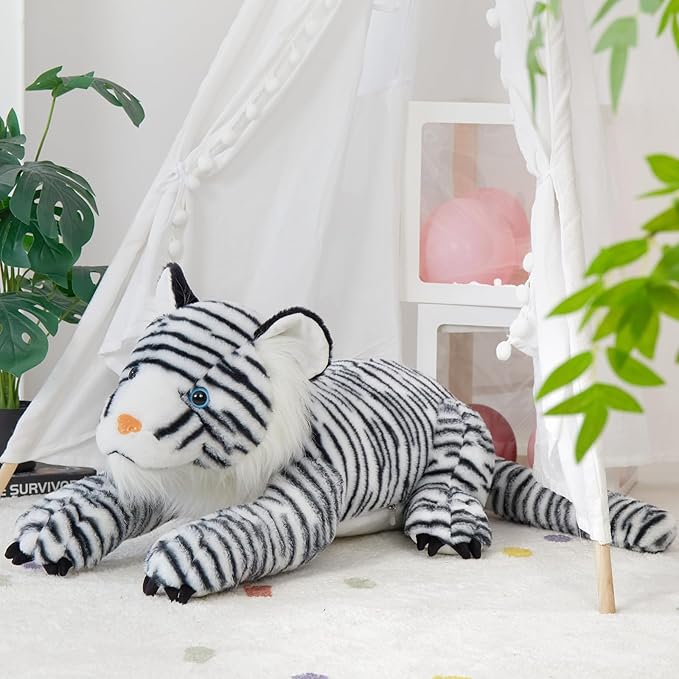 MaoGoLan Giant White Tiger Stuffed Animal - 47” Realistic Tiger Plush Toy for Boy Girl Kid, Soft Fluffy Zoo Animal Toy Pillow for Christmas, Baby Shower Party Favor Birthday Gift