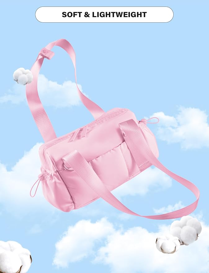 Uselike Small Gym Bag for Women, 7L Mini Duffle Bag for Travel, Lightweight Quilted Puffer Bag for Daily, Cute Shoulder Bag for Dance with Wet Pocket (Pink)