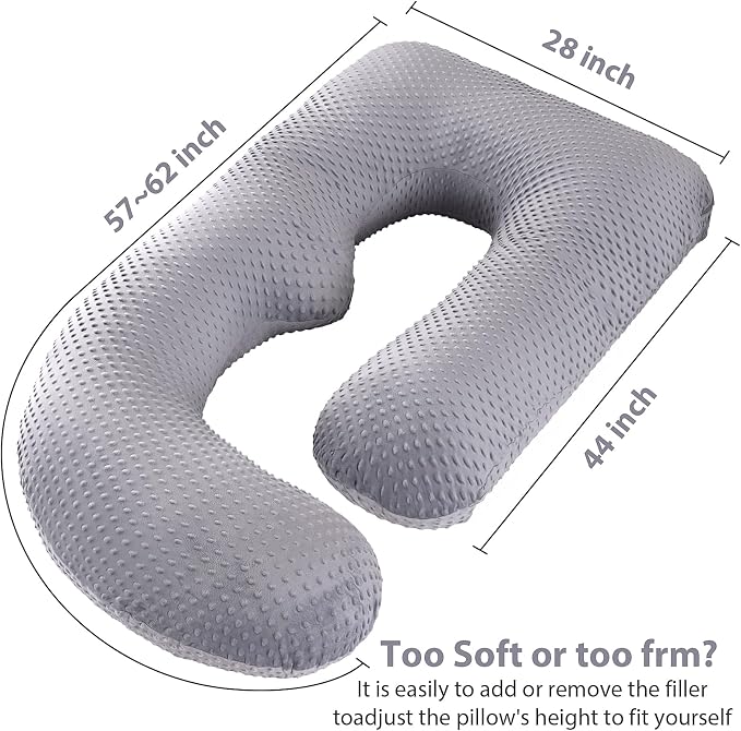 U-Shaped Full Body Pregnancy Pillow for Sleeping – 57" Maternity Pillow with Removable Cover, Support for Back, Legs, Belly & Hips (Velvet-Black Grey)
