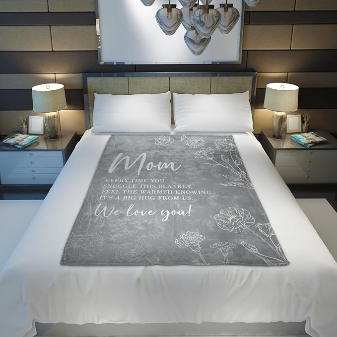 GiltGlimmer Mom Birthday Gifts, Mom Floral Blanket Grey, 60" x 50" | Gifts for Moms from Daughter Son, We Love You Present for Mother Mommy Christmas Mothers Day