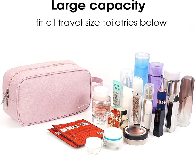 Narwey Travel Toiletry Bag for Women Traveling Dopp Kit Travel Bag for Toiletries Cosmetic Bag Makeup Bag Medicine Bag for Traveling (Pink)