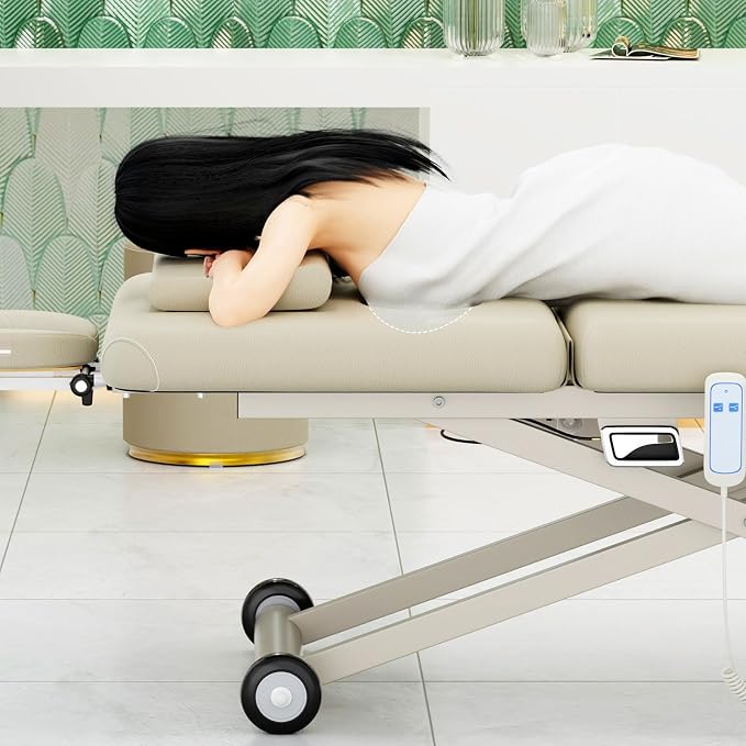 Dolonm Electric Massage Table, Electric Lift Motor and Manual Backrest Adjustable for Treatment/Medical Spa/Facial Bed/Beauty Bed and More - 31.2 Wide x 75 Long - Beige Gray