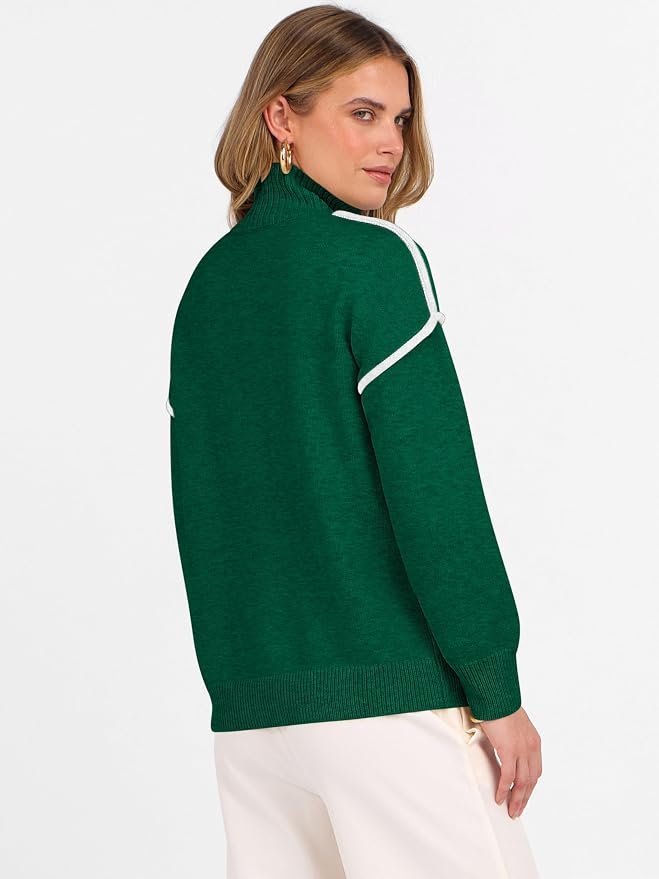 ANRABESS Womens Quarter Zip Sweaters Fall Long Sleeve V Neck Shirts Collared Business Casual Tops Knit Pullover Sweatshirts