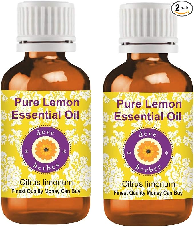 Deve Herbes Pure Lemon Essential Oil (Citrus limonum) Steam Distilled (Pack of Two) 100ml X 2 (6.76 oz)