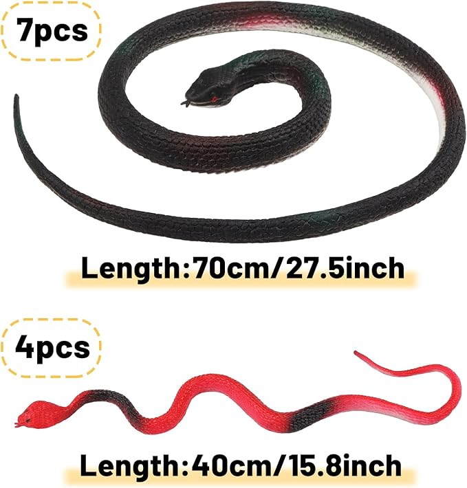 11 Pieces Rubber Snakes Realistic Large Lifelike Fake Snake Plastic Garden Snake to Keep Birds Away Scare Squirrels Halloween Prank Props Scare Snakes
