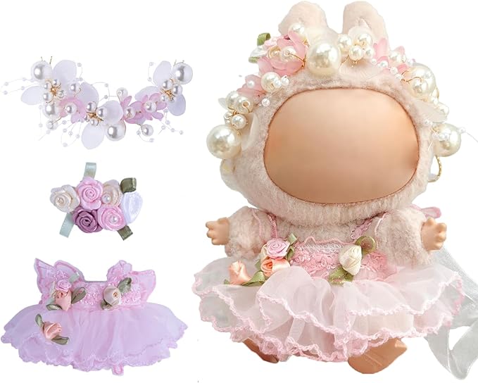 Clothes for LABUBU 17cm Dolls(No Doll -5 Set Outfit 17cm Doll Clothes for Labooboo ,Clothes Set for LABUBU Dress Up,Labubu Accessories with Flower Headband