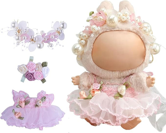 Clothes for LABUBU 17cm Dolls(No Doll -5 Set Outfit 17cm Doll Clothes for Labooboo ,Clothes Set for LABUBU Dress Up,Labubu Accessories with Flower Headband