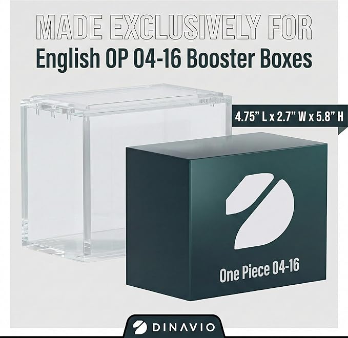 Dinavio Crafthouse One Piece Booster Box Acrylic Display Case Stackable - UV Protection with N52 Strong Magnets - Clear TCG Protector - Compatible with English One Piece OP-04 to OP-16 Booster Box