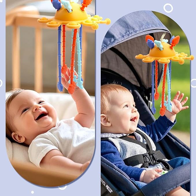 Baby Suction Toys Teething High Chair Toys - Baby Teething Chew Table Toy Silicone Teethers, Food Grade Silicon for 6 12 18 Months (Blue)