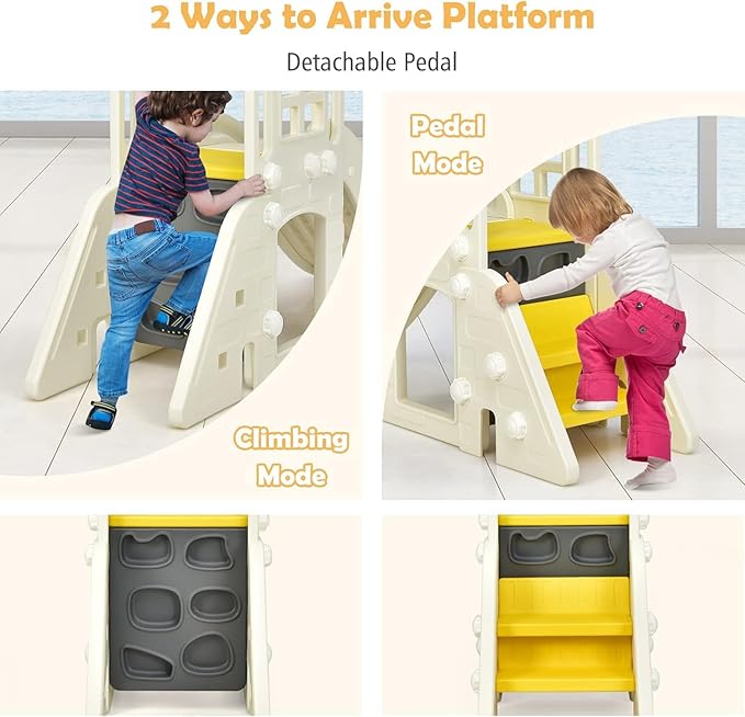 Generic FUTADA 6 in 1 Toddler Slide, Indoor & Outdoor Playground Set with Basketball Hoop, Ring Toss, Telescope, Crawl Through Space, Kids Climber Slide Gift for Indoors Outdoor Boys Girls (Yellow)