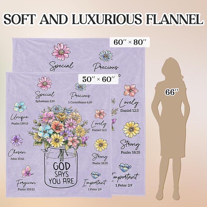 Christian Birthday Gifts for Women, Christian Religious Blanket with Flower | Birthday Gifts for Women, Spiritual Baptism Religious Gifts for Sister Mom Daughter Grandma, Throw Blankets(Purple)80''x 60''