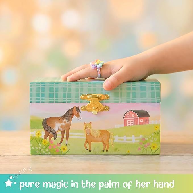 Giggle & Honey Horse Jewelry Box - Horse Toys for Girls Age 4-6- Kids Jewelry Box with Spinning Horse - 6 x 4.7 x 3.5 in