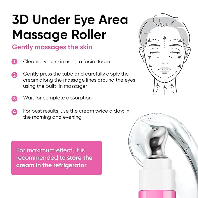 7DAYS Eye Cream Korean Skin Care with Cooling Massager – Hyaluronic Acid Under Eye Cream for Dark Circles, Puffiness & Bags, Anti Aging, Firming & Brightening Eye Care | 0.6 fl oz / 18 ml