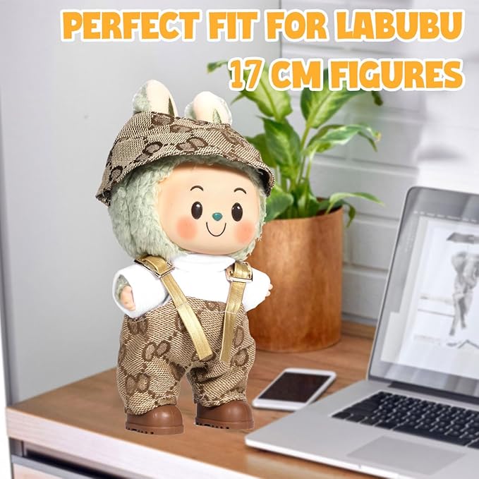 AICase for 17cm Doll Clothes/Outfit,Clothes Set for 17cm Doll,2 Piece Set Hat Clothing,Boys and Girls Stylish Adorable Dolls Clothes Accessories_Brown