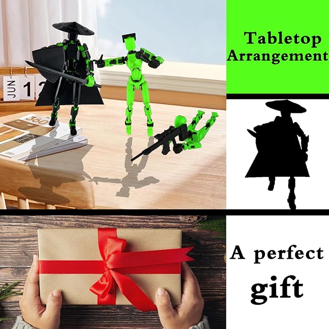 Already Assembled T13 Action Figure,Dummy 13 T13 Multi-Jointed Movable,for Collectors Desktop Decorations t-13 Movability 3D Printed Toys (Black Green)