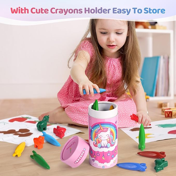 DreamCandy Rocket and Unicorn Crayons,18PCS Non Toxic Washable Toddler Crayons for Kids and Toddlers,Art Supplies Drawing Coloring Crayon Set,Gift for Girls and Boys,Back to School