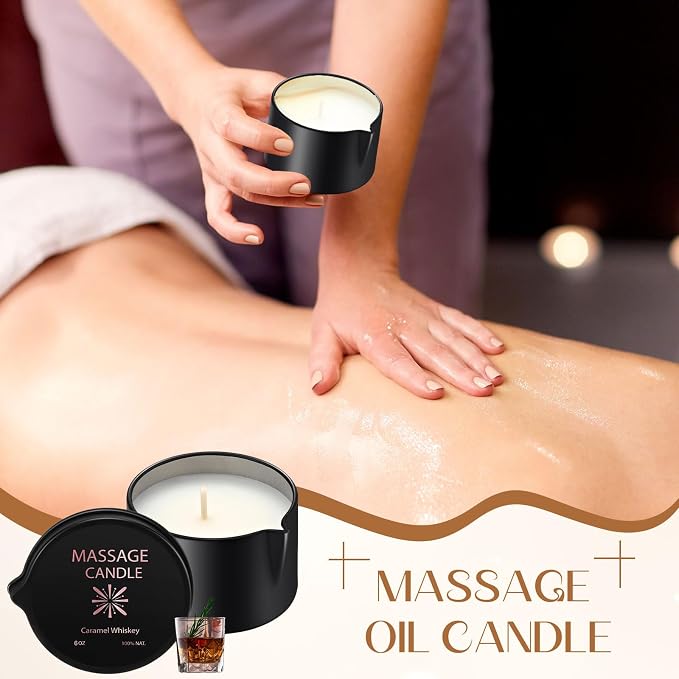 Nuanchu 4 Pcs 6 oz Massage Oil Candle, Ignite Low Temp Scented Body Oil Candles for Massage Therapy Soy Based Christmas Home Gift Spa Use 4 Scent