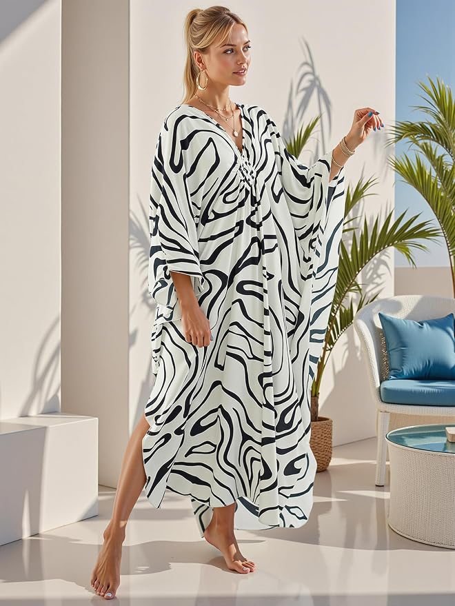 Mumu Dresses for Women Plus Size, Bohemian Kaftan Beach Cover Up Long Maxi Nightgown Soft Loungewear