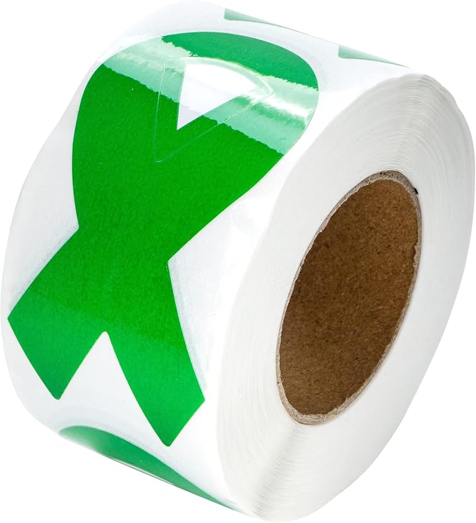 250 Small Green Ribbon Awareness Stickers - Perfect for Organ Donation, Cerebral Palsy, Mental Health, Liver Cancer, & Gun Control Awareness