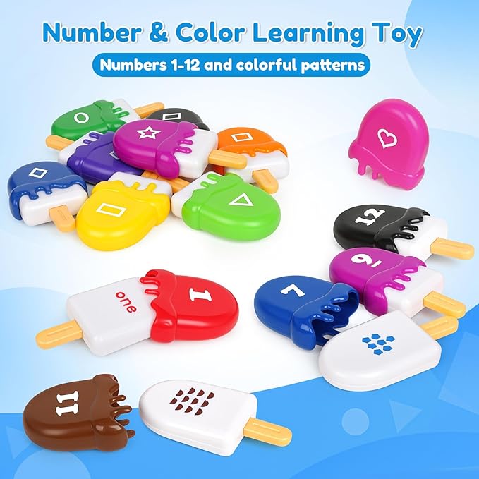 USATDD Numbers Learning Toys Number Popsicles Matching Toy Learning Numbers & Patterns Preschool Learning Activities Montessori Toys Back to School Gifts for Kids Ages 3+