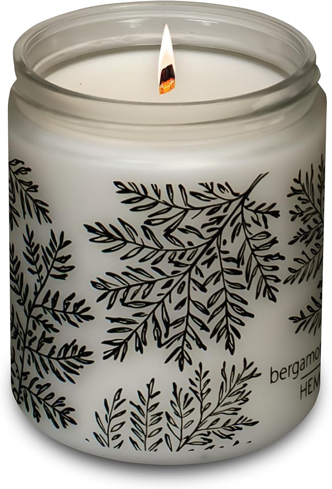 Hemlock Park Bergamot Cedar Frosted Scented Candle | Crackling Wood Wick, Botanical Fragrance & Coconut Apricot Wax | Up to 60 Hour Burn Time | 8 oz | Made in USA