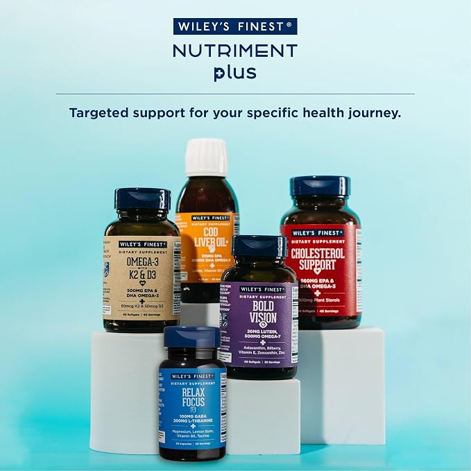Wiley's Finest Relax Focus - Daily Supplement for Stress Support - Contains L-Theanine, GABA, Vitamin B6 & Magnesium - 30 Capsules (30 Servings)