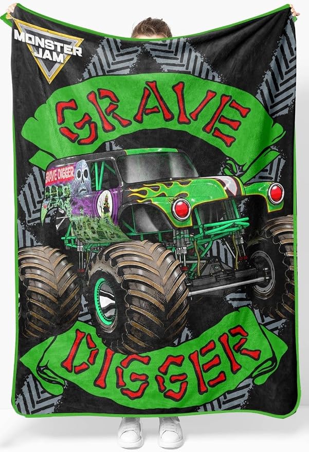 Sunny Side Up Monster Jam Plush Throw Blanket - Measures 46 x 60 Inches - Super Soft & Cozy Fleece Kids Bedding Features Grave Digger