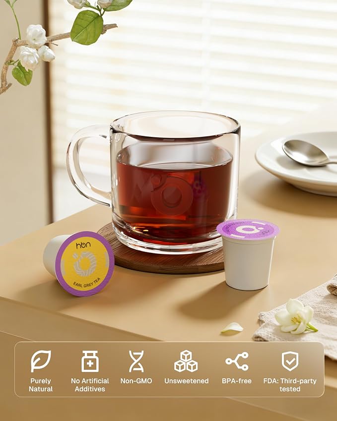 HBN Tea 40-Count Sampler Variety Pack for K-Cup Brewers, Healthy & Energizing Tea Capsules, Gift Box Set (Green, English Breakfast, Earl Grey, Jasmine)