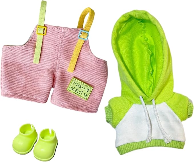 17cm Doll Clothes Set – Hoodie, Overalls & Shoes Outfit for 6.7 inch Dolls Accessories (Doll Not Included)