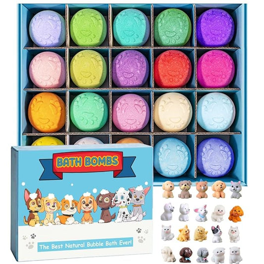 Bath Bombs for Kids with Surprise Inside for Boys Girls Toddlers 20 Pack Kids Gift Set Organic Bubble with Puppy Inside Natural Handmade