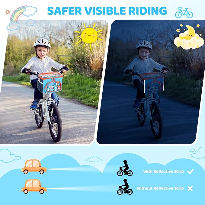 Kids Bike Basket, Front Frame Handlebar Bag for Toddler Scooter Tricycle Bicycle, Cute Small Fabric Bicycle Basket for Boys & Girls,