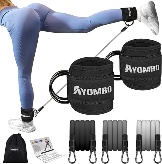 Ayombo Ankle Resistance Bands with Cuffs, Home Gym Workout Equipment, Lifting Glute Butt Exercise Equipment for Women, Ankle Weights Fitness Set, Leg Booty Equipment for Training Perfect Body Shape