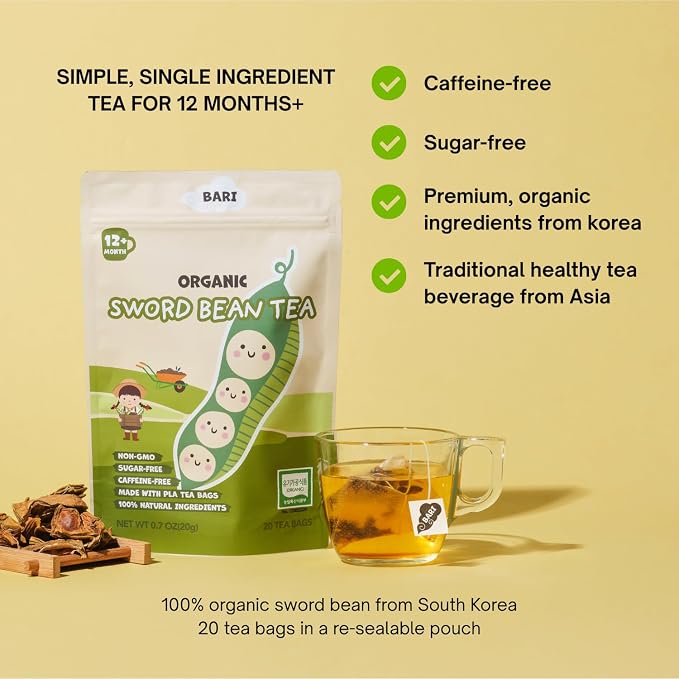 BARI Organic Baby Summer Tea – Organic Korean Jakdukong Cha, Caffeine-Free, No Sugar, Heavy Metal Tested, Safe for Babies Toddlers & Family, 20 Tea Bags