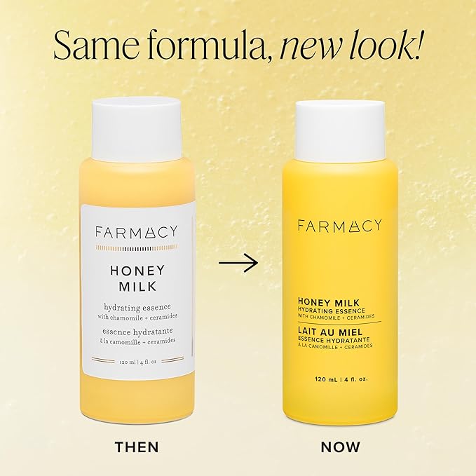 Farmacy Honey Milk Face Essence - Hydrating Milky Toner with Honey, Ceramides + Chamomile - Helps Strengthen Skin Barrier + Replenish Moisture - Soothing + Calming Skincare (10ml)