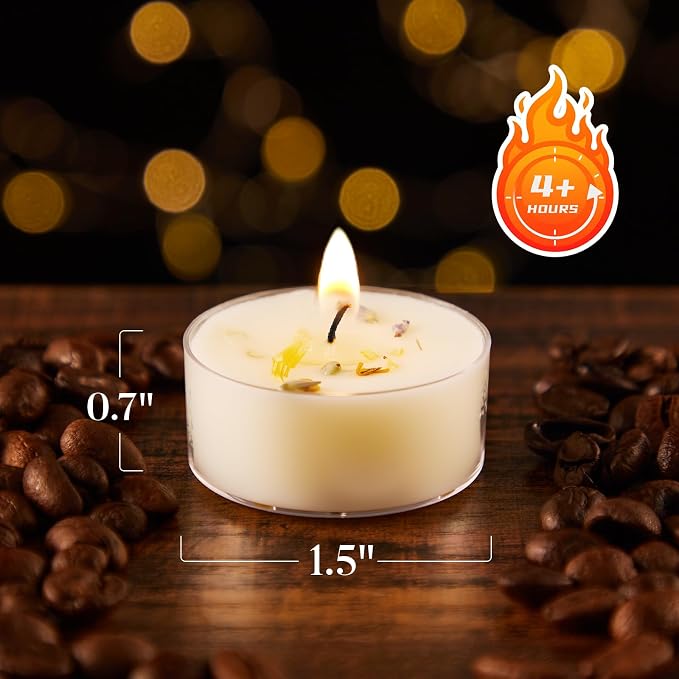 Ashlux 4-Hour Acrylic Jasmine Soy Wax Scented Tea Lights, 16 Pack Bulk | 4 Hour Long Burning, Non-Paraffin, Smokeless, For Weddings, Table Centerpieces, Home Decor & Christmas