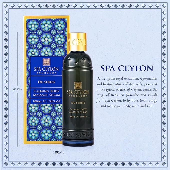 Spa Ceylon De-Stress Calming Body Massage Serum – Natural Ayurveda Body Oil with Frankincense, Sandalwood, Tangerine & Kaffir Lime – Heat-Activated Massage & Leave-On Body Serum – 100ml